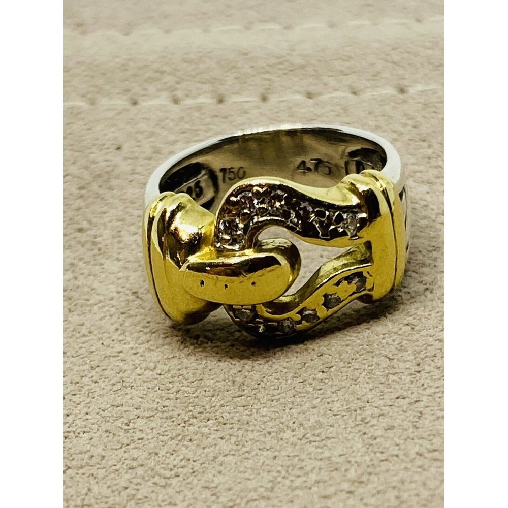 David Yurman 18K Yellow Gold & Sterling Silver .30CT Diamond Buckle Ring 4.75